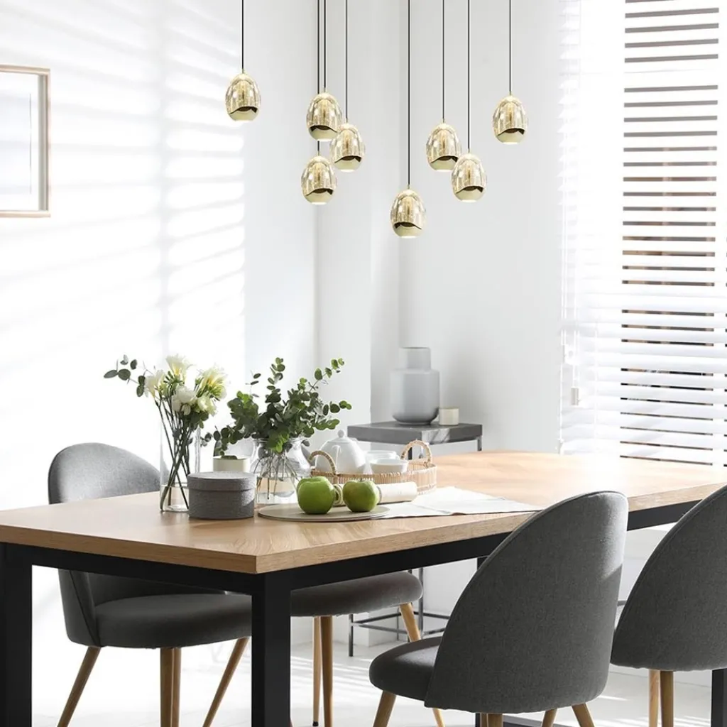 Straluma 8-Lichts ovale hanglamp eggs zwart/goud> Hanglampen|Eettafellampen