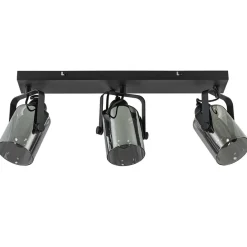 Straluma 3-Lichts plafondlamp mat zwart met smoke glazen kappen> Slaapkamerlampen|Keukenverlichting