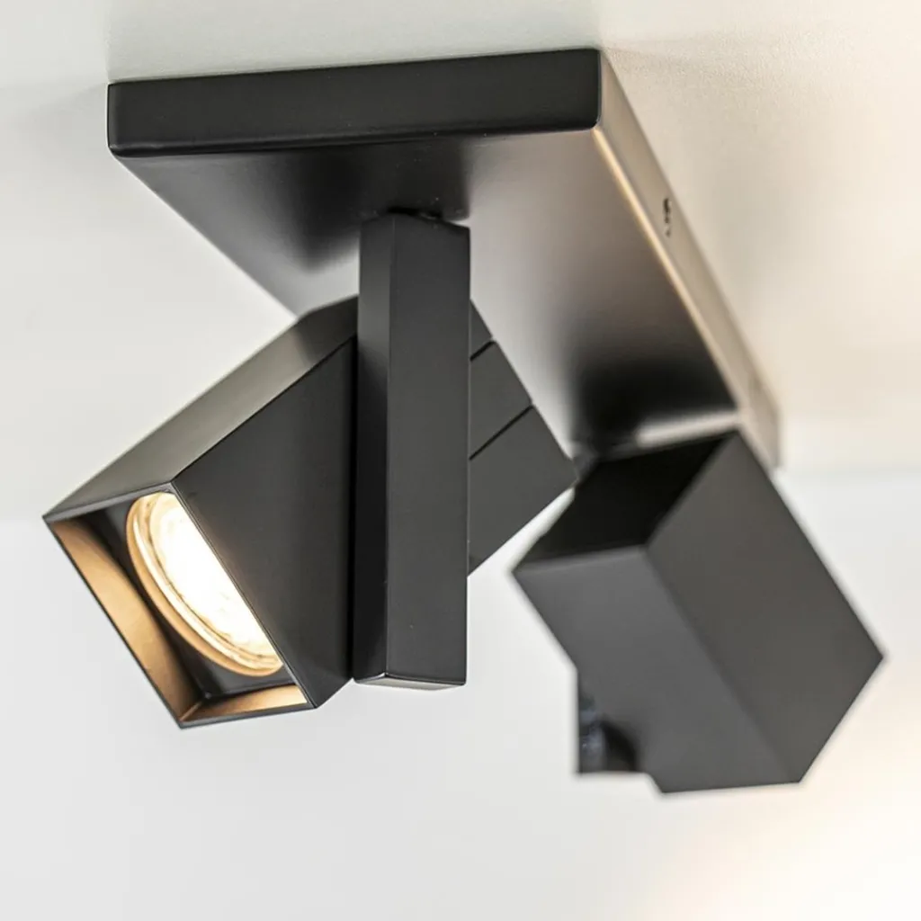 Straluma 2-Lichts plafondlamp met vierkante spots mat zwart> Plafondlampen|Opbouwspots