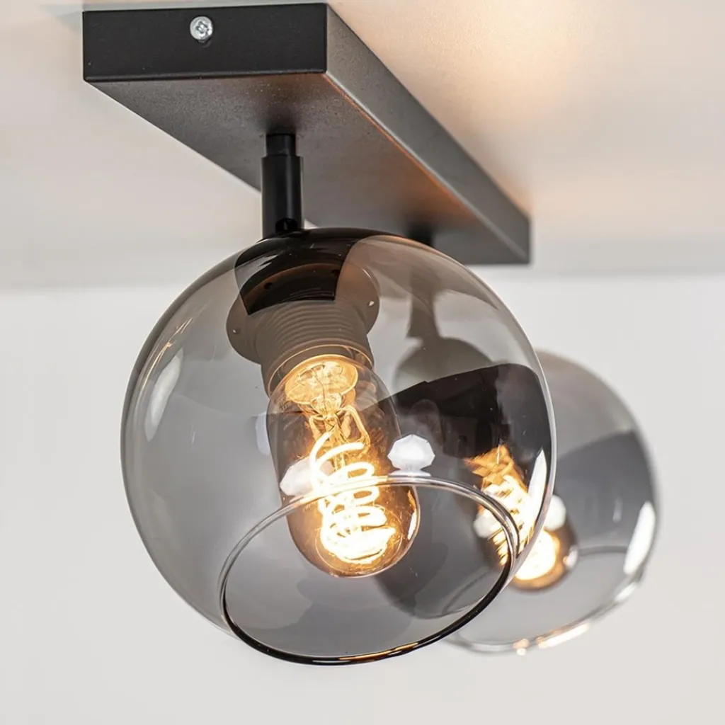 Straluma 2-Lichts plafondlamp smoke glas met zwart> Woonkamerlampen|Slaapkamerlampen
