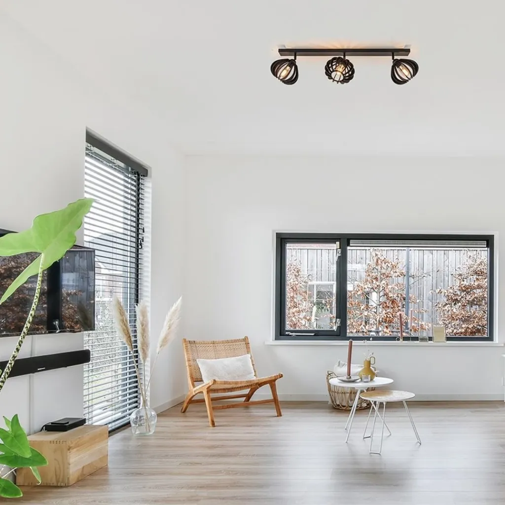 Straluma 3-Lichts plafondlamp zwart met verstelbare houten kappen> Plafondlampen|Botanische Verlichting