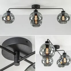 Straluma 4-Lichts plafondlamp zwart met smoke glazen bollen><noscript><img width=