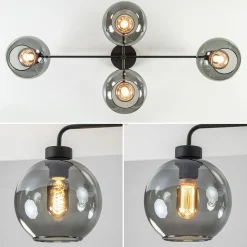 Straluma 4-Lichts plafondlamp zwart met smoke glazen bollen><noscript><img width=
