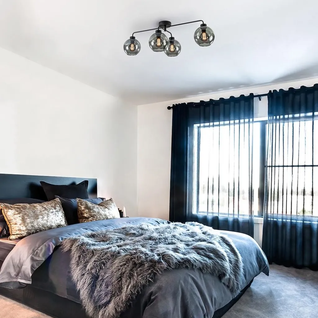 Straluma 4-Lichts plafondlamp zwart met smoke glazen bollen> Plafondlampen|Industriële Verlichting