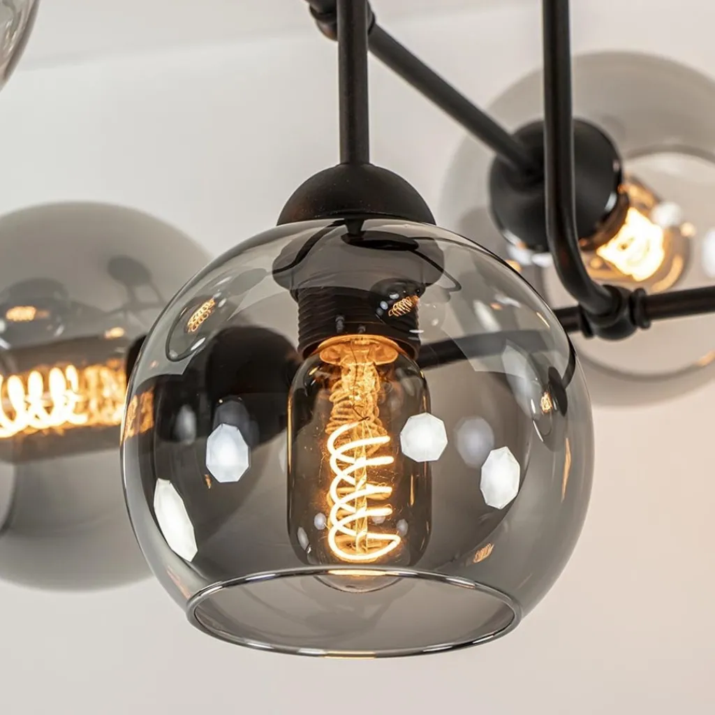 Straluma 6-Lichts plafondlamp zwart met smoke glazen bollen> Plafondlampen|Luxe Verlichting