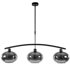 Straluma 3-Lichts retro hanglamp zwart met smoke glas> Eettafellampen|Eetkamerverlichting