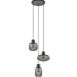 Straluma 3-Lichts ronde eettafelhanglamp zwart met smoke glas> Eettafellampen|Pendel Lampen