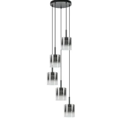 Straluma 5-Lichts ronde hanglamp zwart met titanium/helder glas> Hanglampen|Pendel Lampen