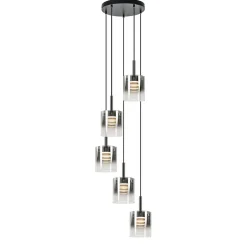 Straluma 5-Lichts ronde hanglamp zwart met titanium/helder glas> Hanglampen|Pendel Lampen