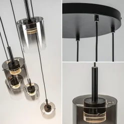 Straluma 5-Lichts ronde hanglamp zwart met titanium/helder glas><noscript><img width=