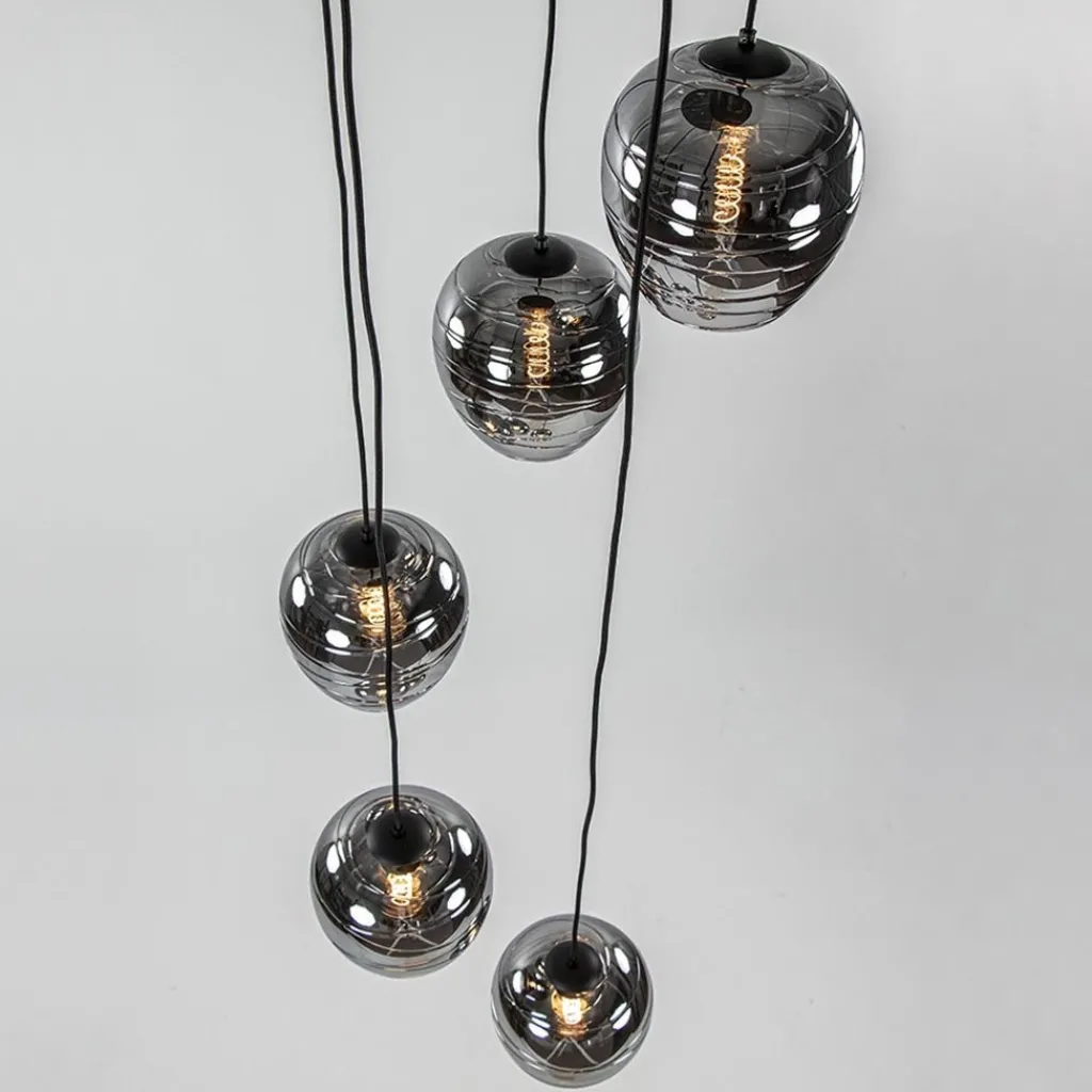 Straluma 5-Lichts ronde hanglamp zwart met smokey glas> Videverlichting|Pendel Lampen