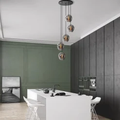 Straluma 5-Lichts ronde hanglamp zwart met smokey glas><noscript><img width=