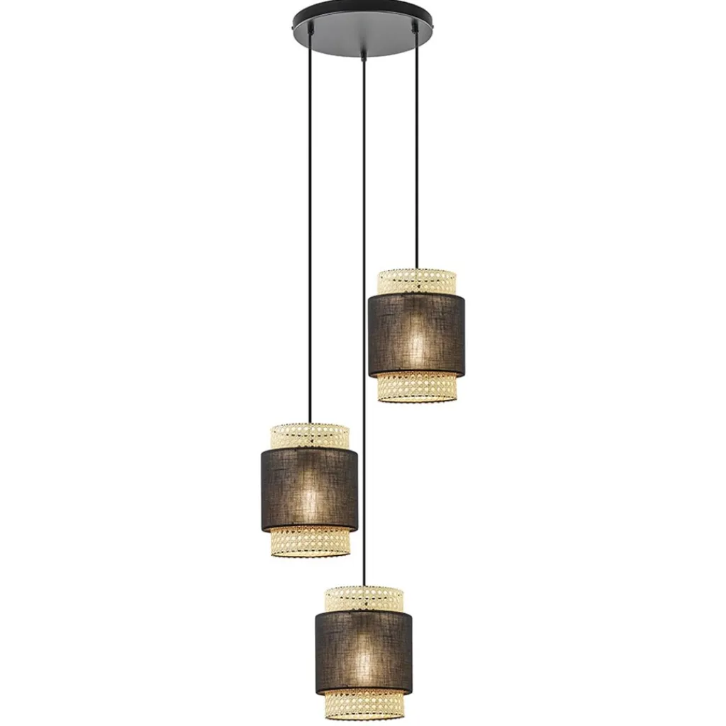 Straluma 3-Lichts ronde hanglamp zwart met webbing> Eettafellampen|Keukenverlichting