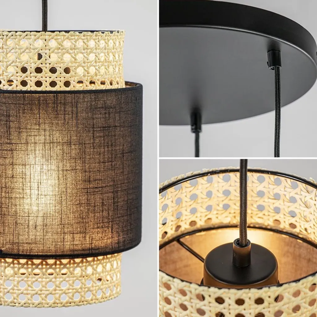 Straluma 3-Lichts ronde hanglamp zwart met webbing> Eettafellampen|Keukenverlichting