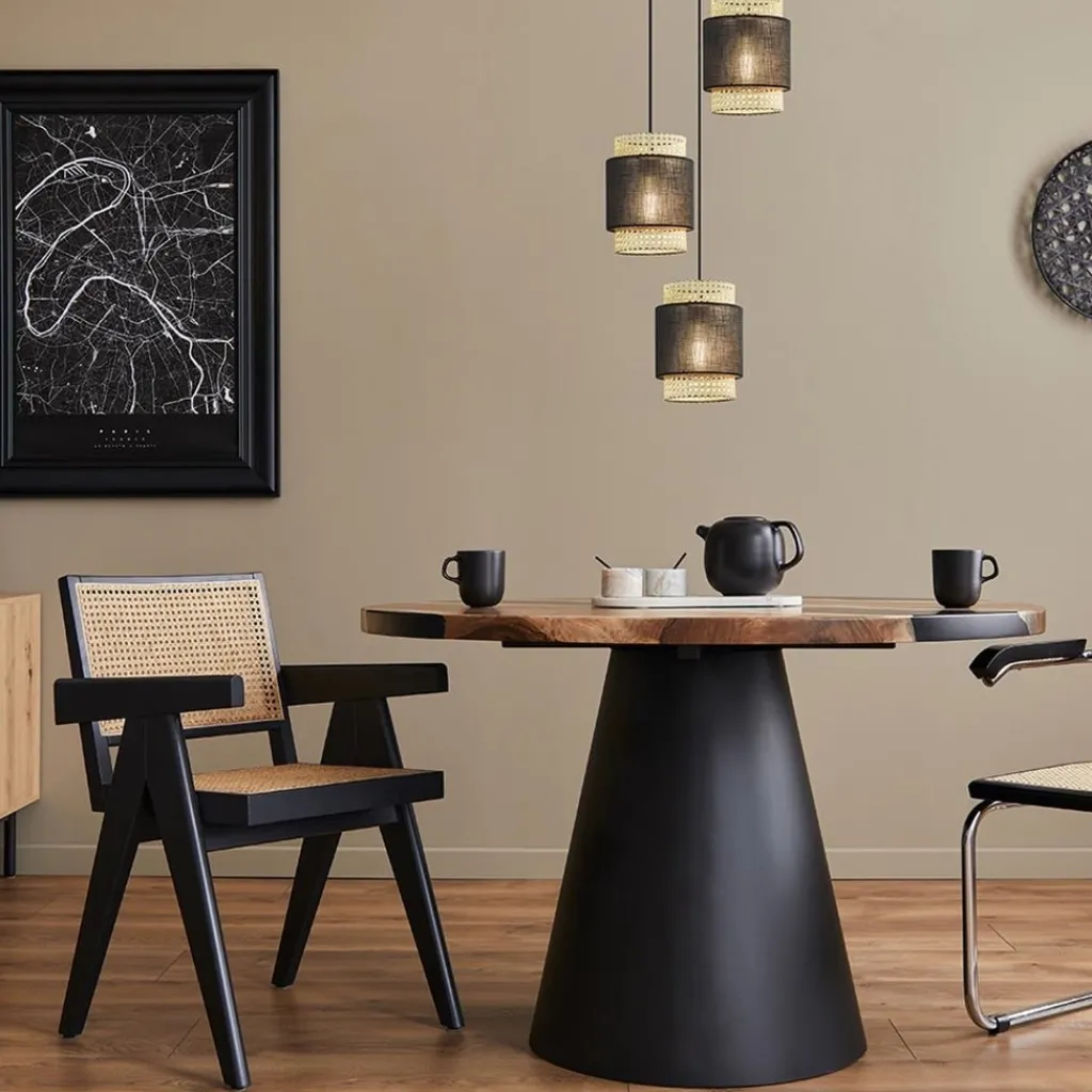 Straluma 3-Lichts ronde hanglamp zwart met webbing> Eettafellampen|Keukenverlichting