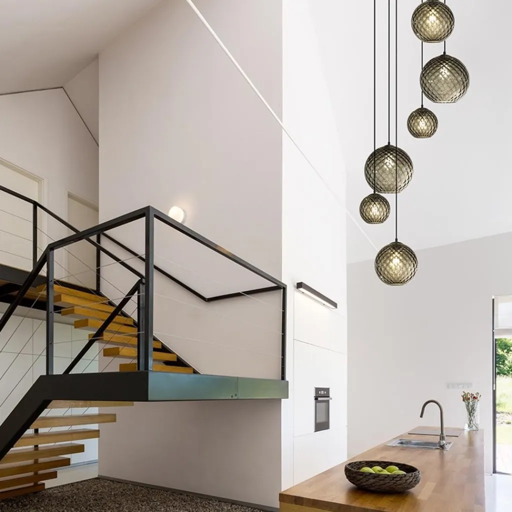 Straluma 6-Lichts vide hanglamp smoke glas met reliëf> Videverlichting|Pendel Lampen