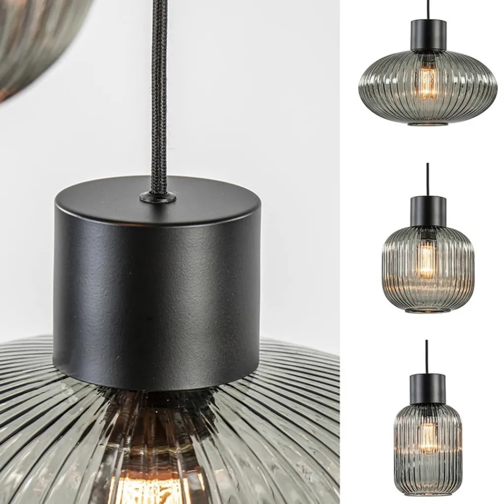 Straluma 6-Lichts vide hanglamp smoke glas met zwarte details> Eettafellampen|Videverlichting
