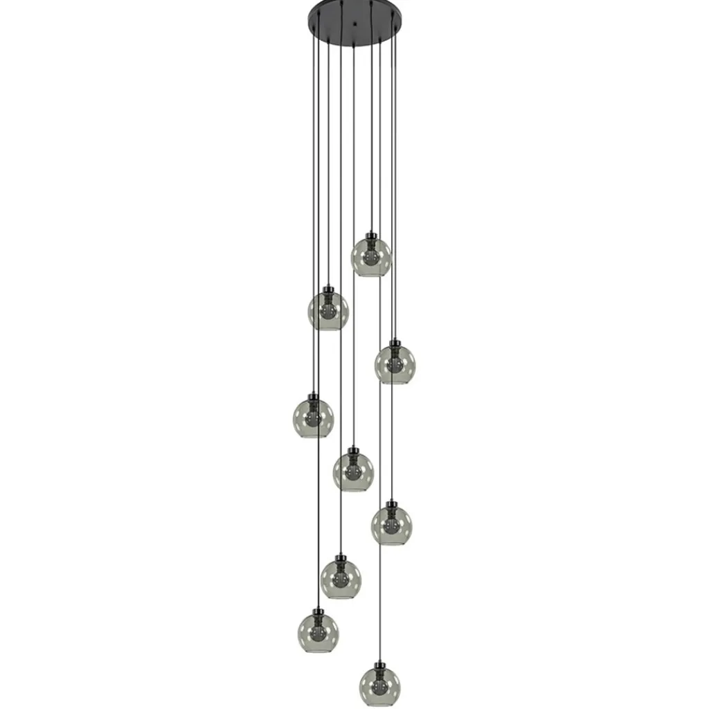 Straluma 9-Lichts videlamp zwart met smoke glazen kappen> Videverlichting|Pendel Lampen