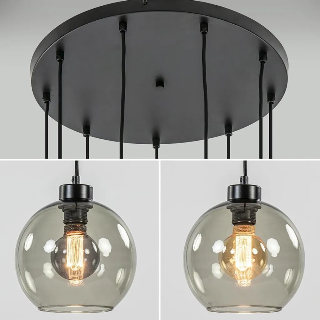 Straluma 9-Lichts videlamp zwart met smoke glazen kappen> Videverlichting|Pendel Lampen