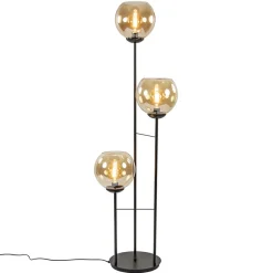 Straluma 3-Lichts vloerlamp mat zwart met amber glazen bollen> Vloerlampen|Klassieke Verlichting