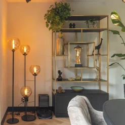 Straluma 3-Lichts vloerlamp mat zwart met amber glazen bollen><noscript><img width=