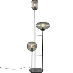 Straluma 3-Lichts vloerlamp met smoke glazen kappen reliëf> Vloerlampen|Luxe Verlichting