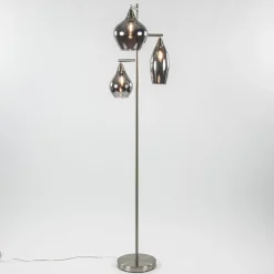 Straluma 3-Lichts vloerlamp nikkel met smoke glazen kappen dimbaar> Vloerlampen|Luxe Verlichting