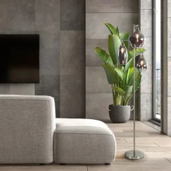 Straluma 3-Lichts vloerlamp nikkel met smoke glazen kappen dimbaar></noscript> Vloerlampen|Luxe Verlichting