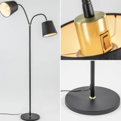 Straluma 2-Lichts vloerlamp zwart/goud met flexibele armen><noscript><img width=