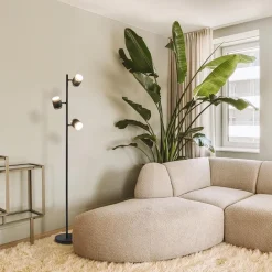 Straluma 3-Lichts vloerlamp zwart/goud met dimbare spots></noscript> Vloerlampen|Woonkamerlampen