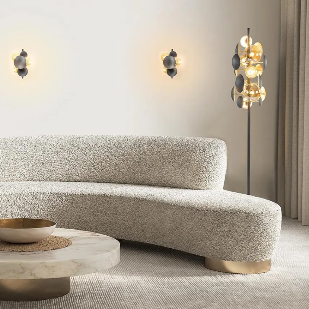 Straluma 3-Lichts wandlamp grijs/goud met amber glas> Wandlampen|Woonkamerlampen