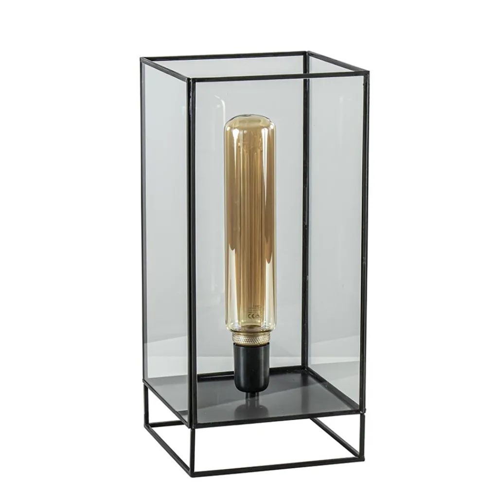 Straluma Light & Living tafellamp Solas zwart met glas> Tafellampen|Light and Living