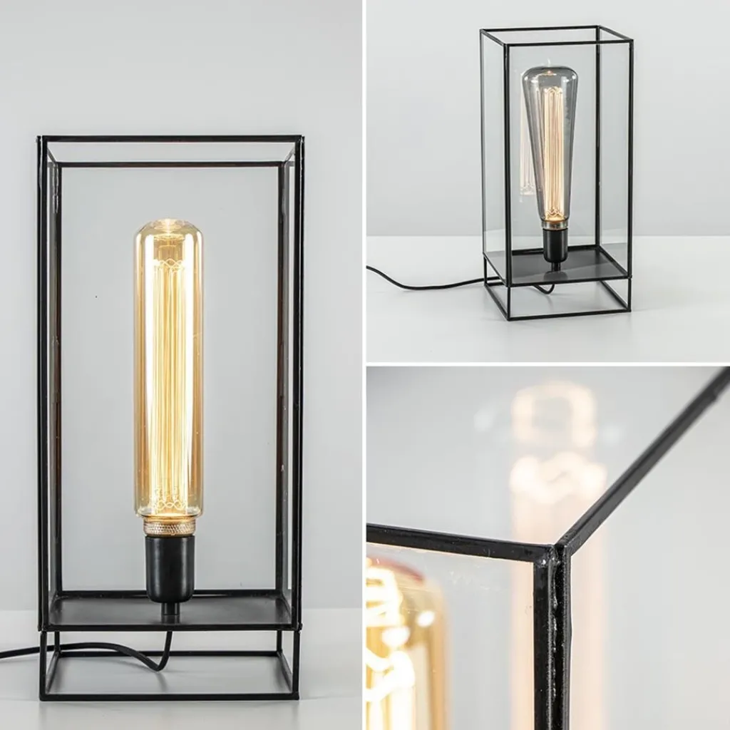 Straluma Light & Living tafellamp Solas zwart met glas> Tafellampen|Light and Living