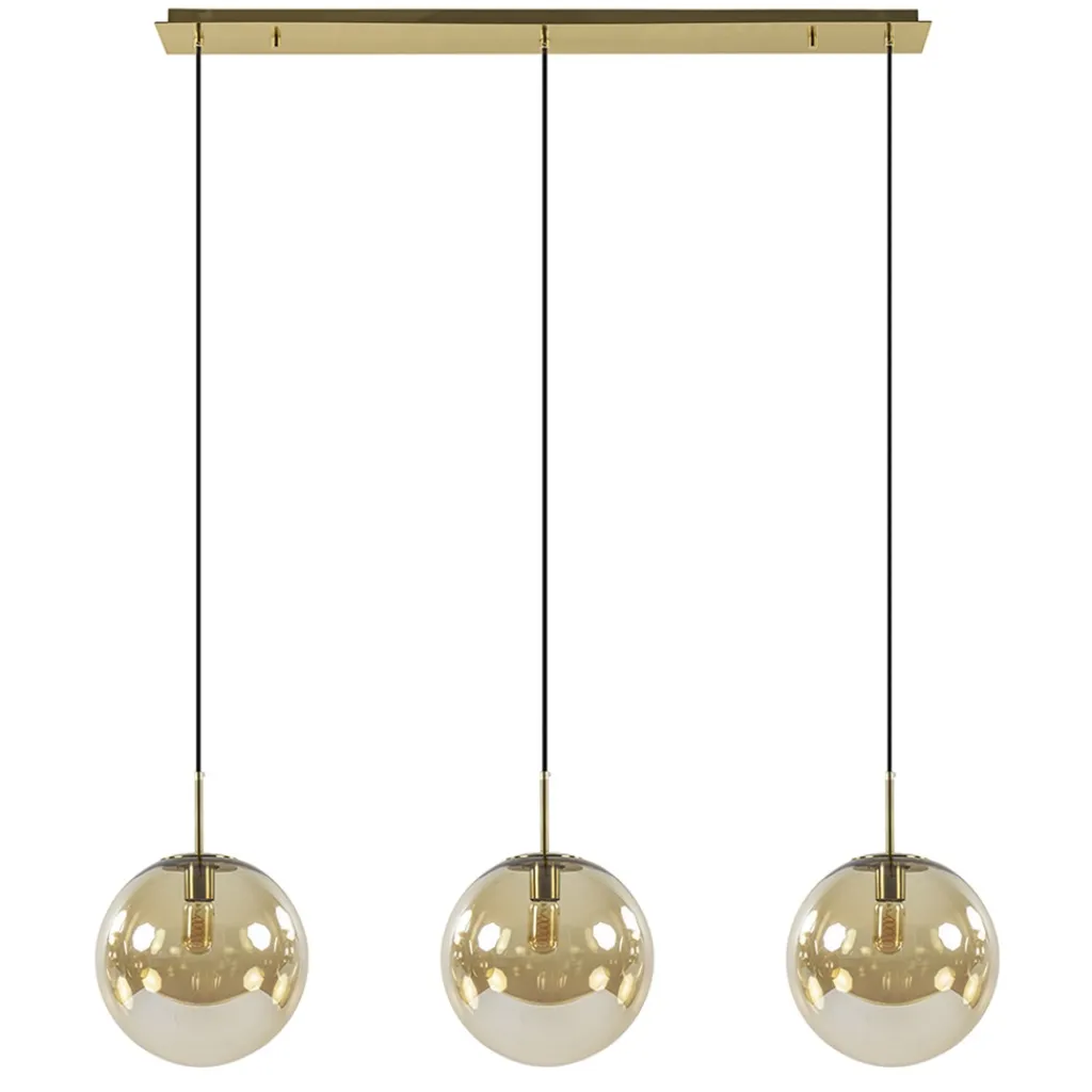 Straluma Light and Living hanglamp Medina 3L goud met amber glas> Eettafellampen|Light and Living