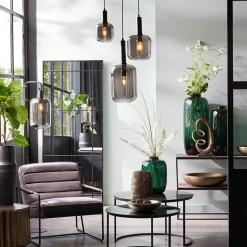 Straluma Light and Living hanglamp Lekar zwart met smoke glas klein></noscript> Hanglampen|Light and Living