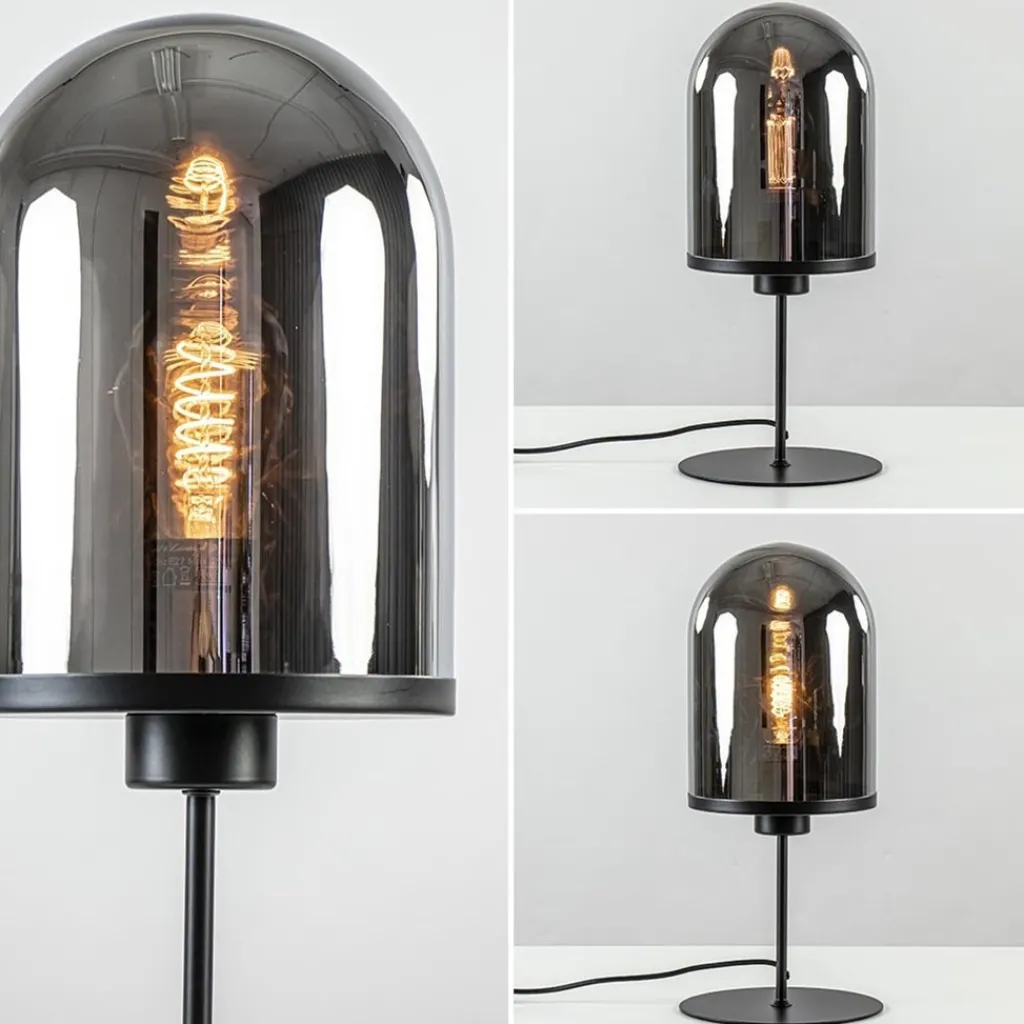 Straluma Light and Living tafellamp Maverick zwart met smoke glas> Tafellampen|Light and Living