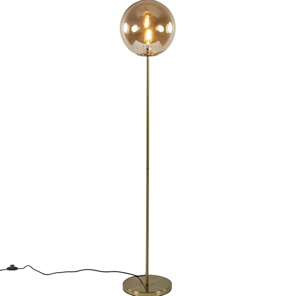 Straluma Light and Living vloerlamp Medina goud met amber glas> Vloerlampen|Light and Living