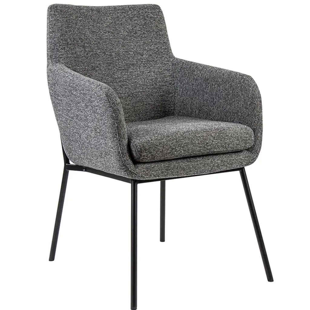 Straluma Luxe armstoel gemeleerde stof met zwarte poot> Eetkamerstoelen