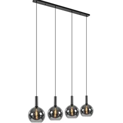Straluma Luxe 4-lichts eettafelhanglamp met smoke glazen bollen> Eettafellampen|Pendel Lampen
