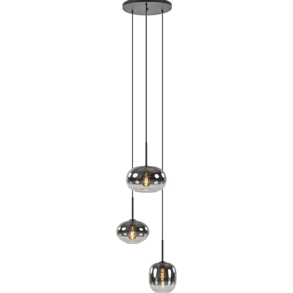 Straluma Luxe 3-lichts hanglamp rond met smoke glazen kappen> Pendel Lampen|Woonkamerlampen