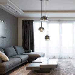 Straluma Luxe 3-lichts hanglamp rond met smoke glazen kappen><noscript><img width=