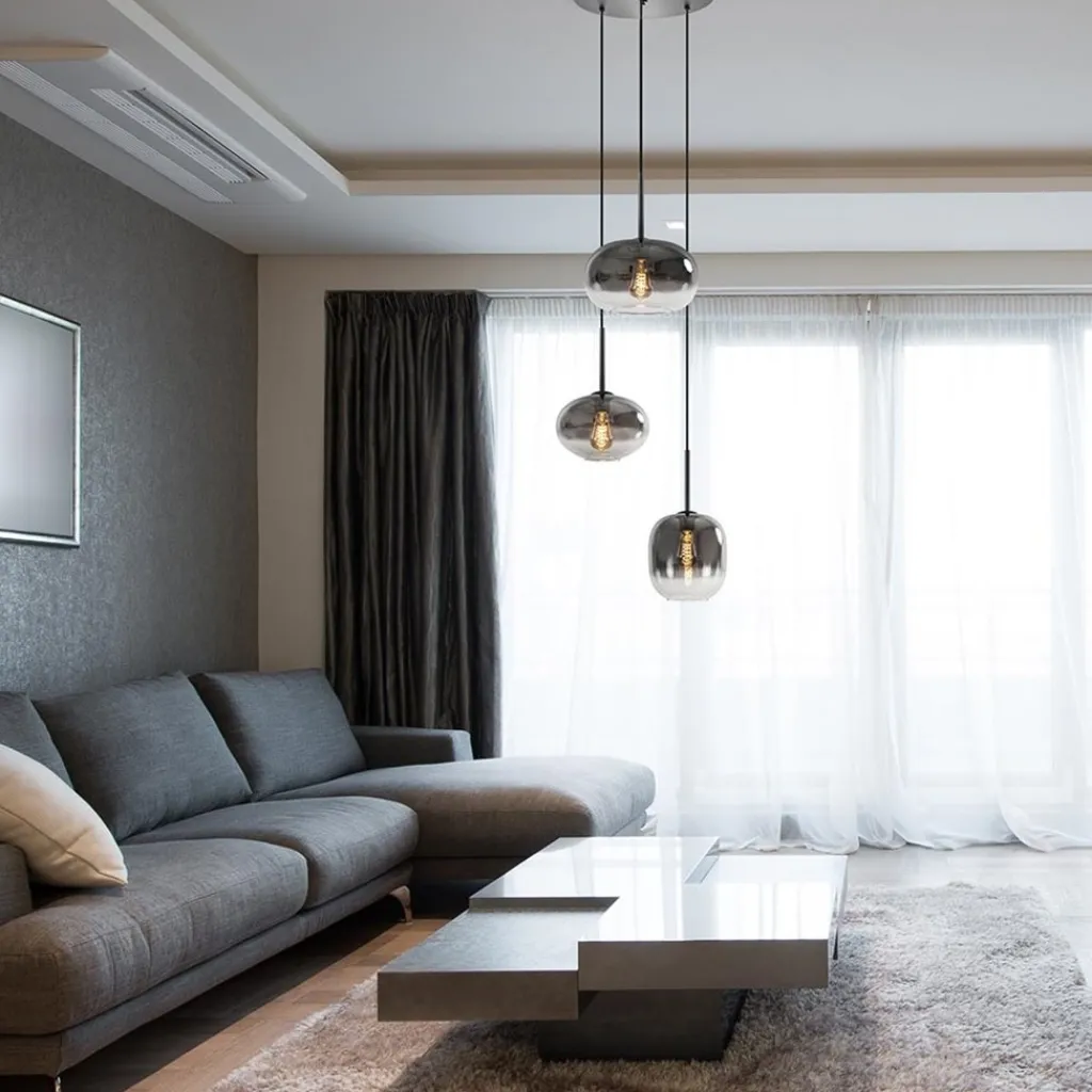 Straluma Luxe 3-lichts hanglamp rond met smoke glazen kappen> Pendel Lampen|Woonkamerlampen