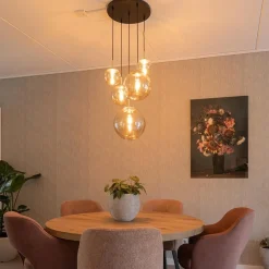 Straluma Luxe 5-lichts videlamp messing met amber glazen bollen><noscript><img width=