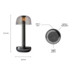 Straluma Luxe tafellamp op batterij dimbaar titanium/smoke> Tafellampen|Keukenverlichting