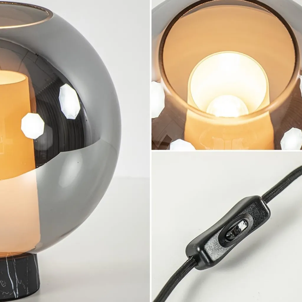 Straluma Luxe tafellamp smoke/titanium glas met zwart marmer> Tafellampen|Luxe Verlichting