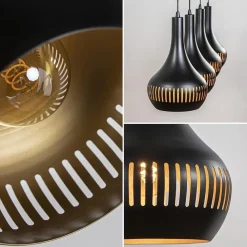 Straluma Mat zwarte eettafelhanglamp zwart met goud 4-lichts><noscript><img width=