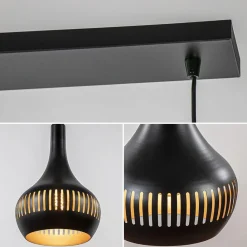 Straluma Mat zwarte eettafelhanglamp zwart met goud 4-lichts><noscript><img width=