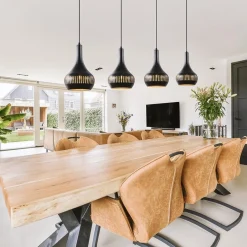 Straluma Mat zwarte eettafelhanglamp zwart met goud 4-lichts><noscript><img width=