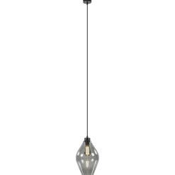 Straluma Mat zwarte hanglamp met smoke glas ruit> Hanglampen|Klassieke Verlichting