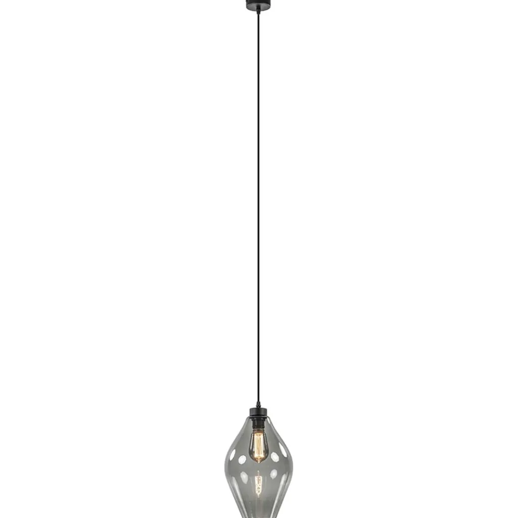 Straluma Mat zwarte hanglamp met smoke glas ruit> Hanglampen|Klassieke Verlichting